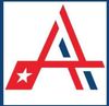 A red white and blue letter a with a star on it