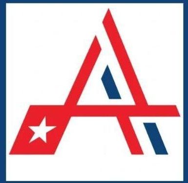 A red white and blue letter a with a star on it