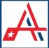 A red white and blue letter a with a star on it