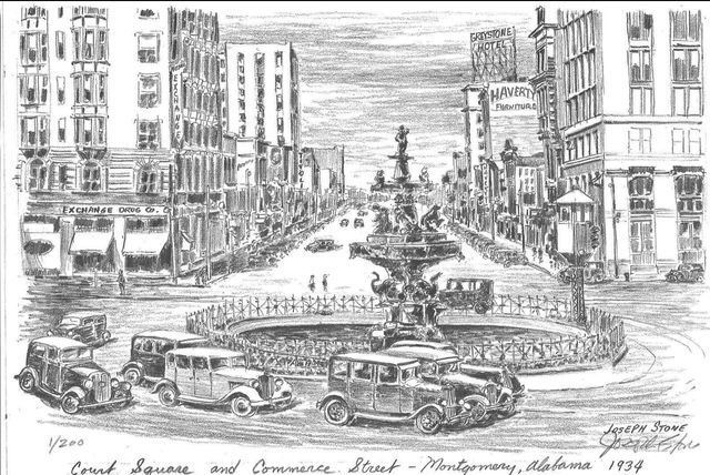 Drawing of Court Square Fountain in Montgomery, AL