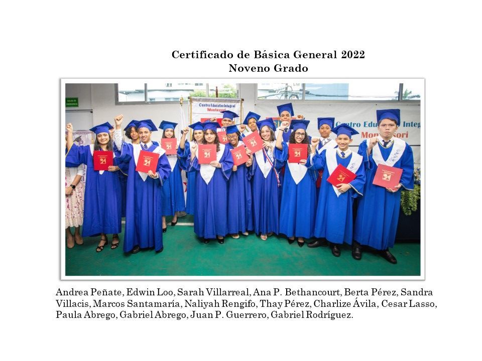 Ceremonia de promoción del noveno grado, generación 2022, en el CEI Montessori