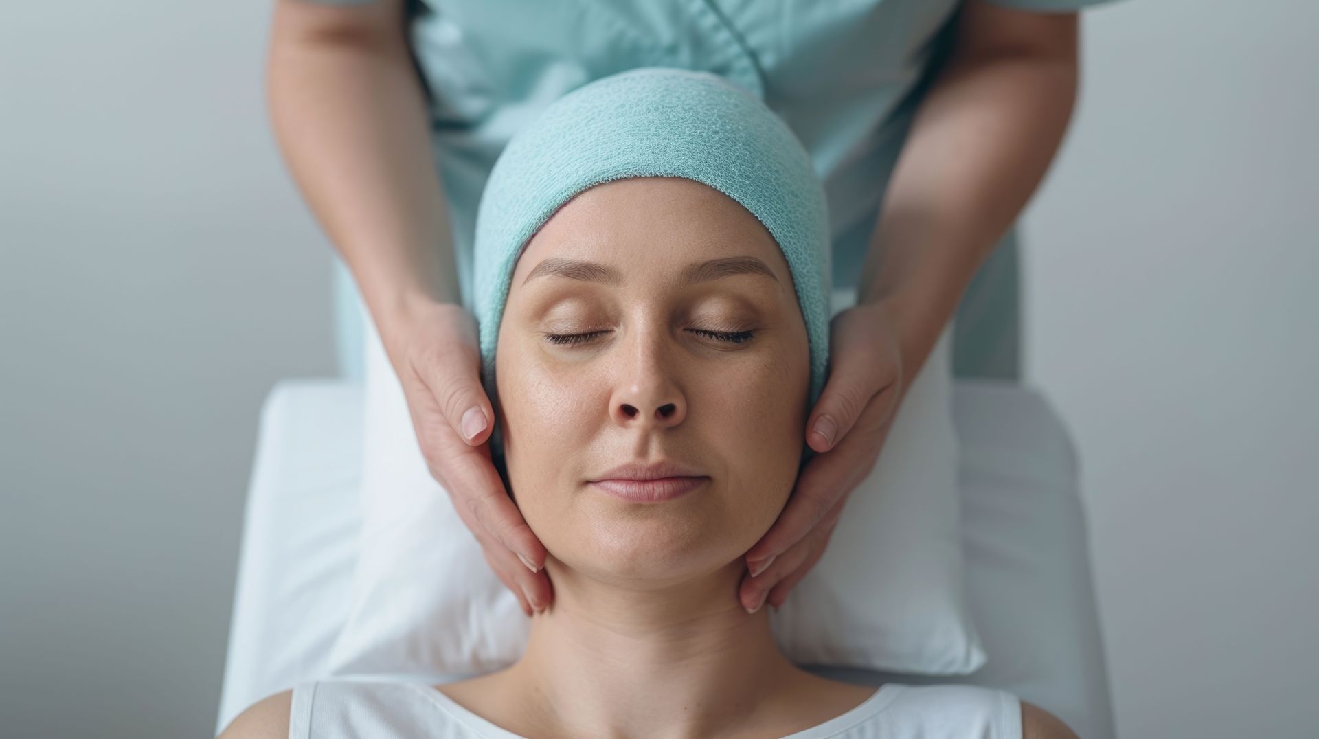 Massage therapy offered to a woman undergoing cancer treatment. Massage therapy offered to a woman undergoing cancer treatment.