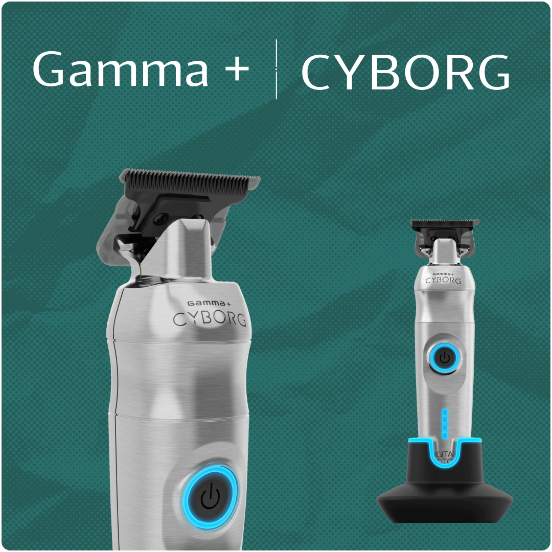 A gamma and cyborg hair clipper on a green background