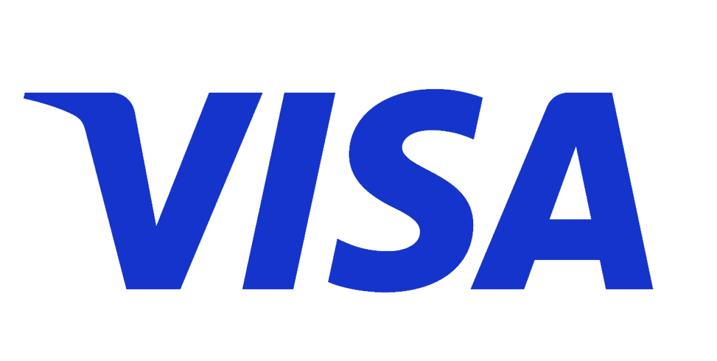 A blue visa logo on a white background