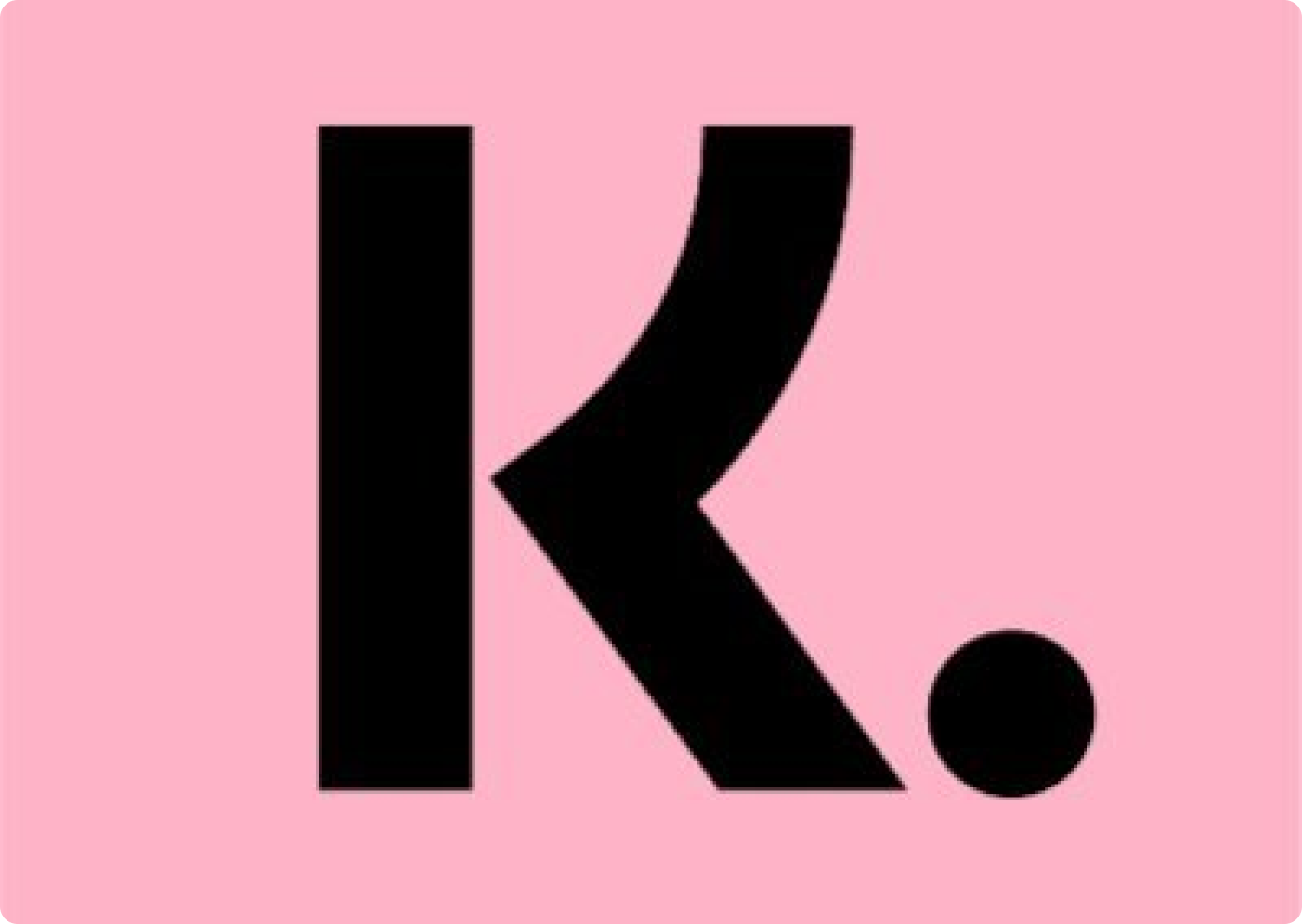 A black letter k is on a pink background.