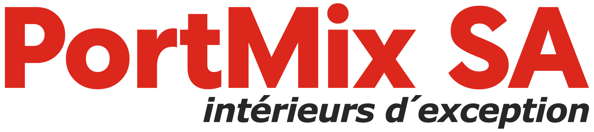 le logo de portmix sa est rouge et blanc sur fond blanc .