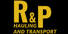 A yellow logo for r & p hauling and transport