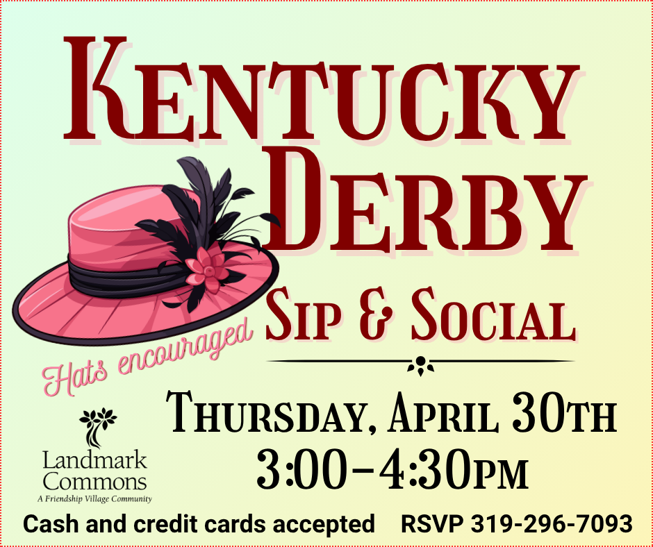 green and pink featuring a fancy hat and words Kentucky Derby Sip & Social