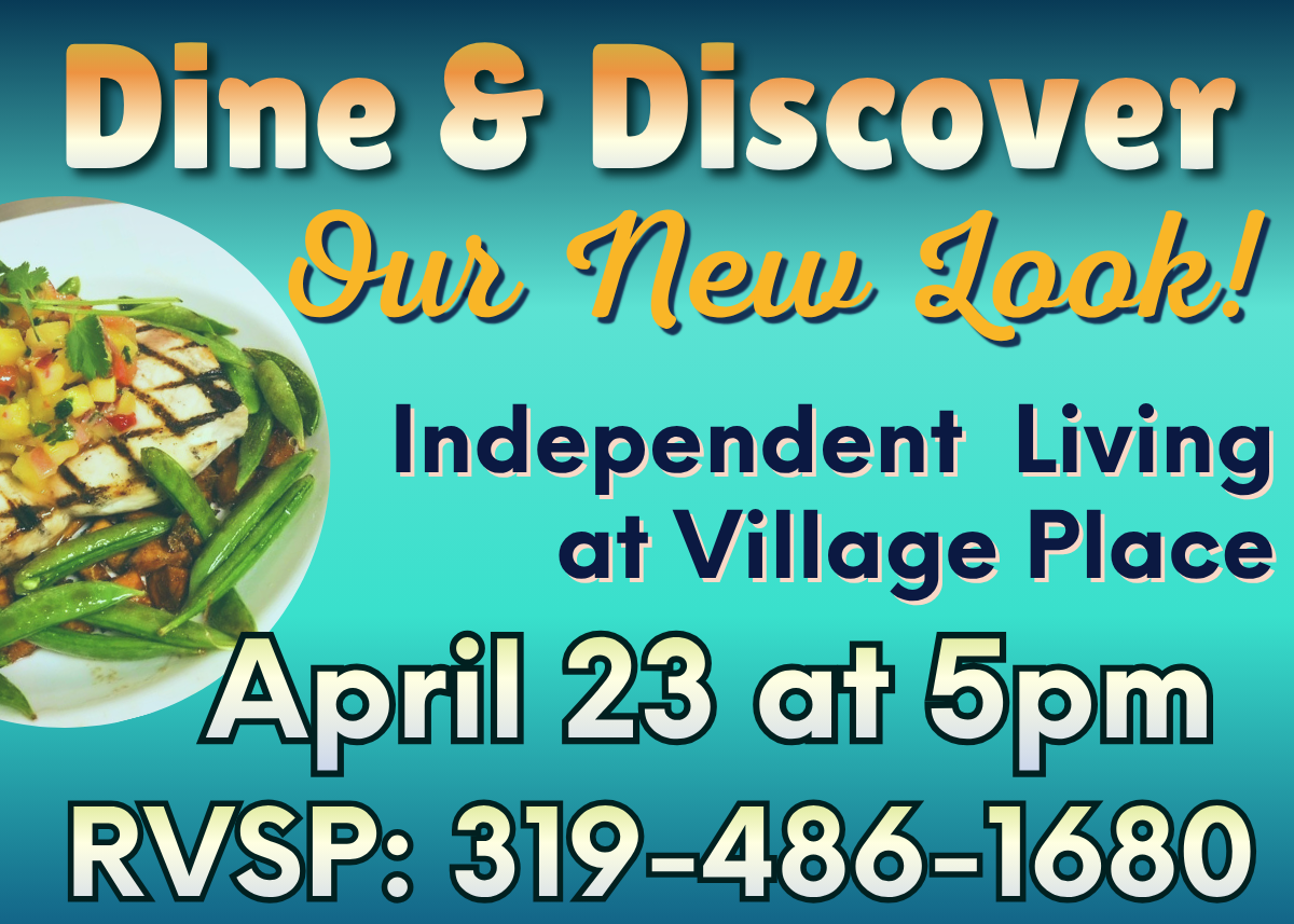  teal and blue with yellow and white text, and a dinner plate with green beans and chicken.