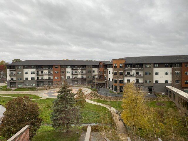Back of building view of Village Terrace Independent Living