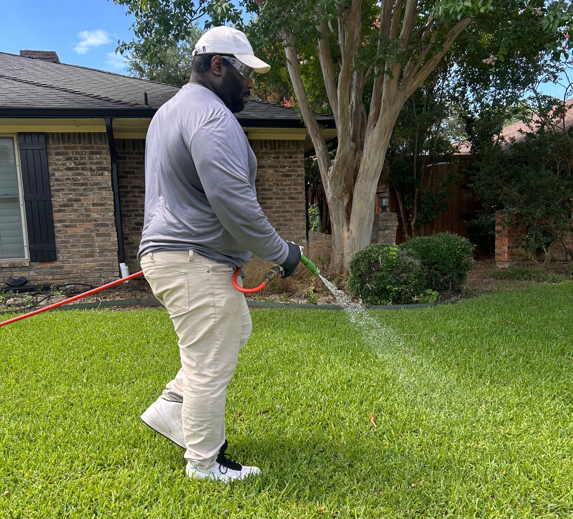 Lawn insect control treatment in Carrollton TX yard targeting grubs, chinch bugs, armyworms and fire ants