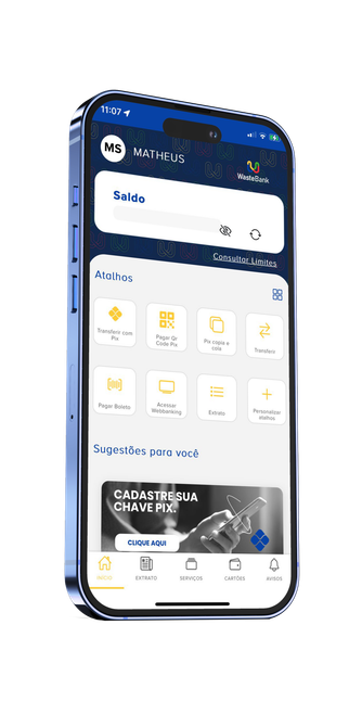imagem tela app e cartão WasteBank