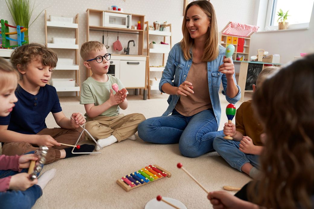 Children having music classes with musical instruments. — Holmesville, NSW — Holmesville Playhouse Preschool Children having music classes with musical instruments. — Holmesville, NSW — Holmesville Playhouse Preschool