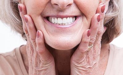 Senior Woman Showing Her White Teeth — Pinole, CA — Dalia E. Perez-Salinas, D.D.S.