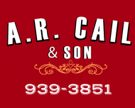 A red sign that says a.r. cail & son on it