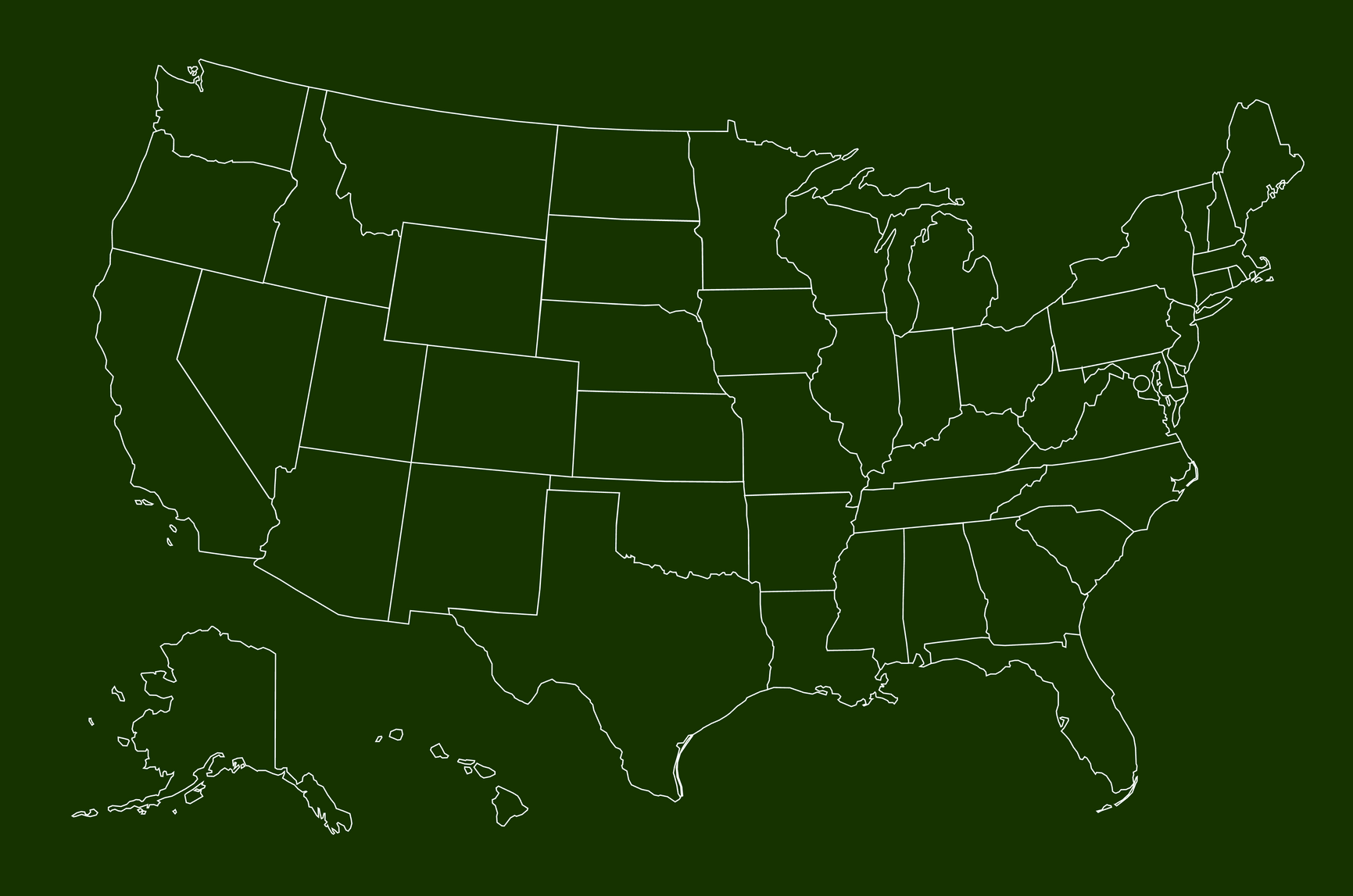 A map of the united states on a green background