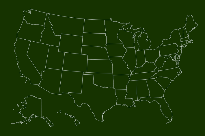 A map of the united states on a green background