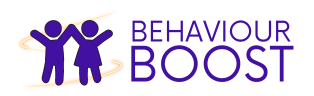 the logo for Behaviour Boost shows a brain made of molecules.