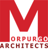 The logo for orpurgo architects is red and white