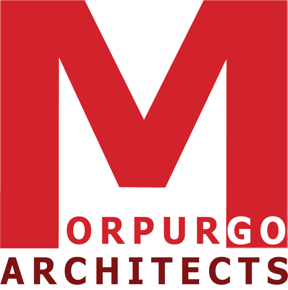 The logo for orpurgo architects is red and white