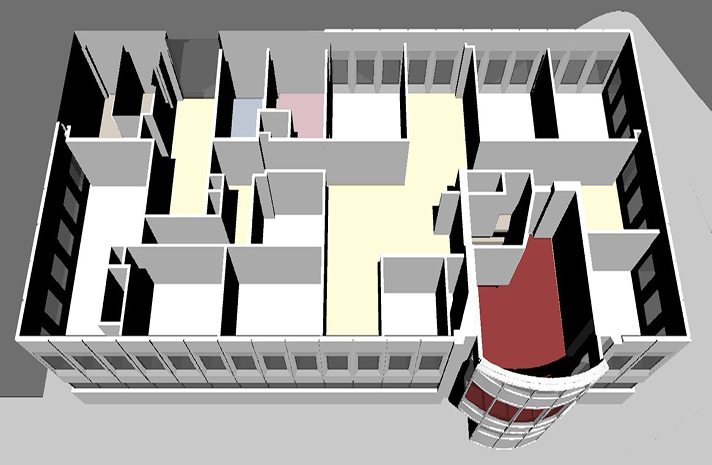 An aerial view of the inside of a building