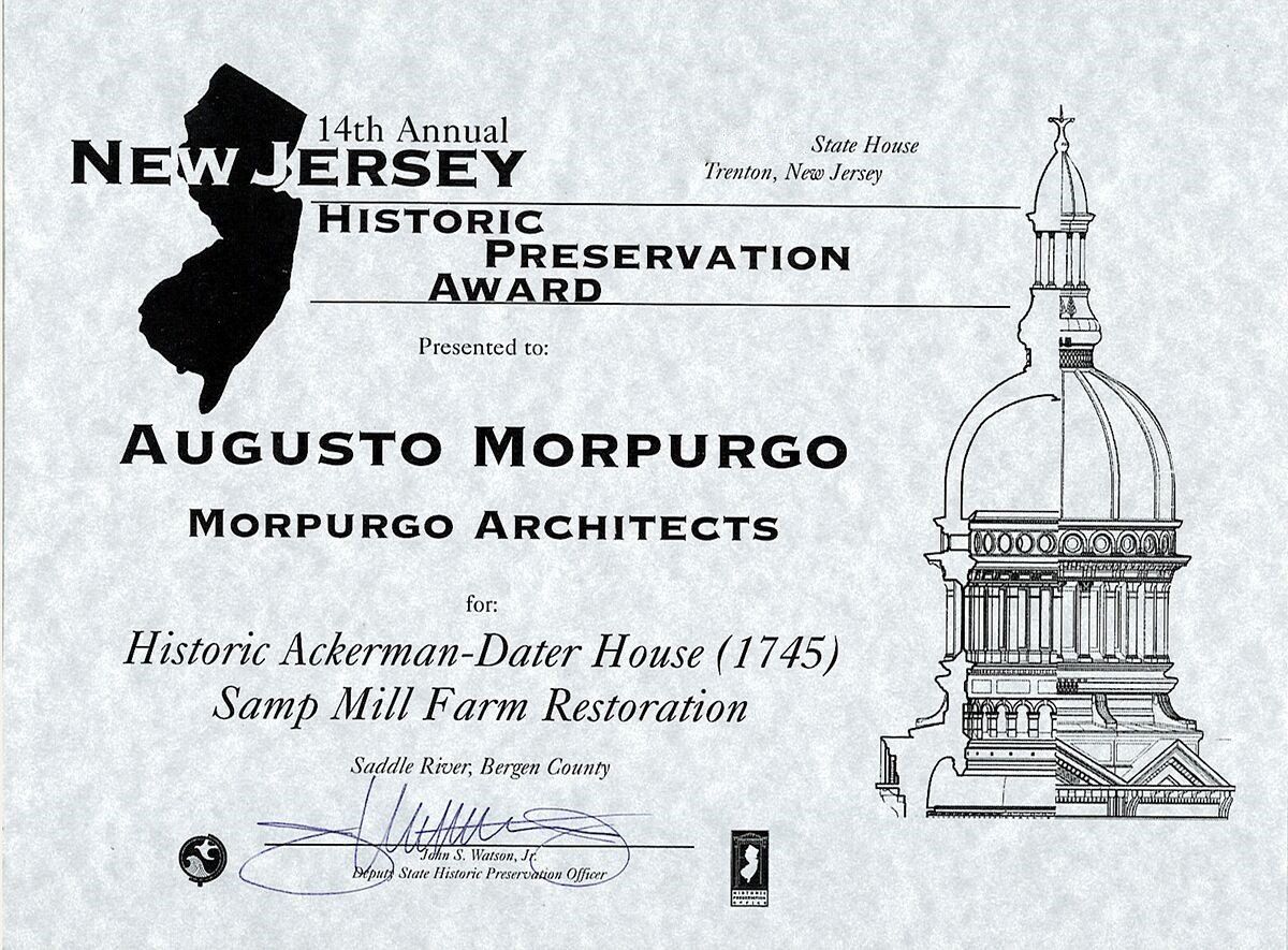 A new jersey historic preservation award for augusto morpurgo architects