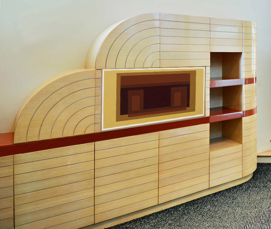 A wooden cabinet with a tv on top of it