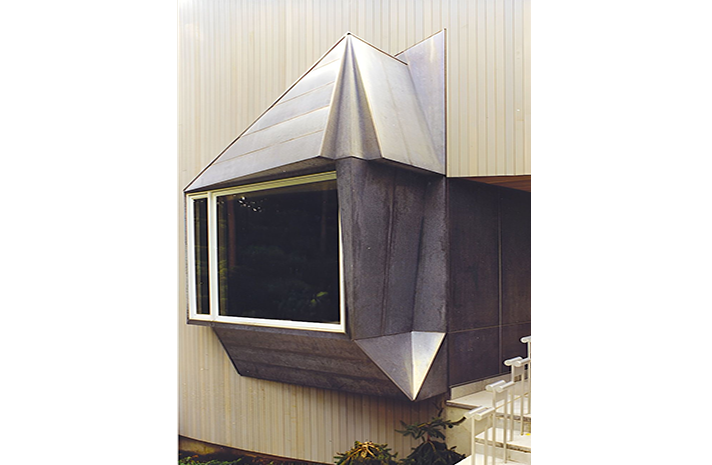 A large window on the side of a building