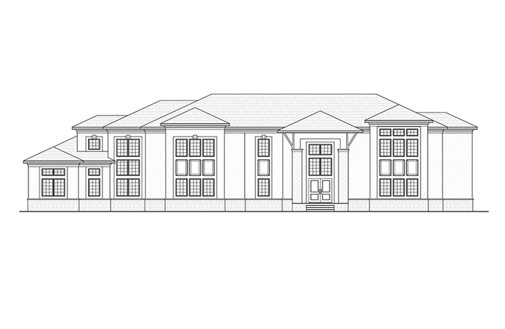 A black and white drawing of a house on a white background.