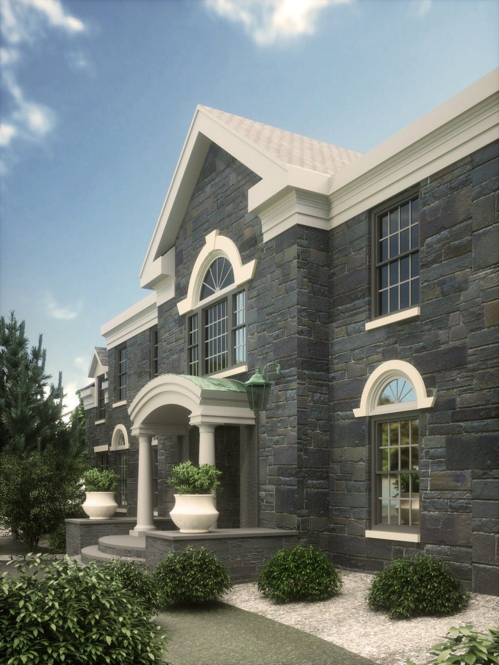 An artist 's impression of a large stone house