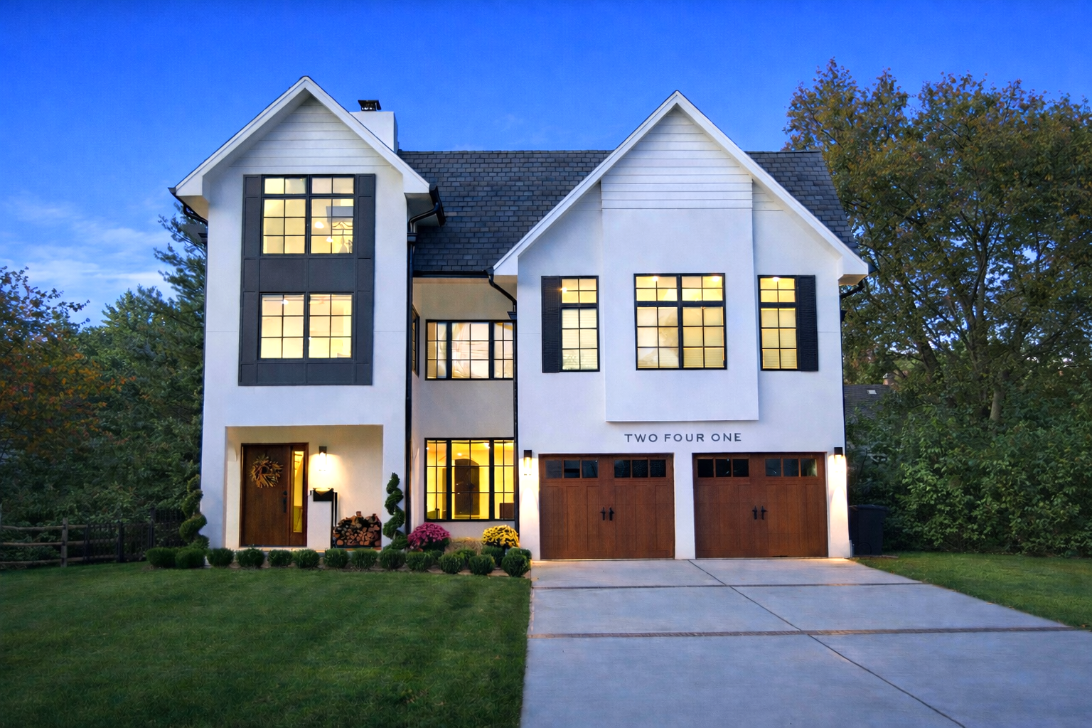 A black and white drawing of a house with a brick roof.