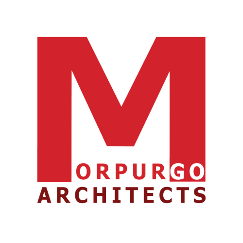 The logo for orpurgo architects is red and white