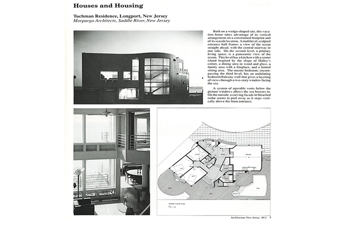 A black and white photo of a house and a floor plan.