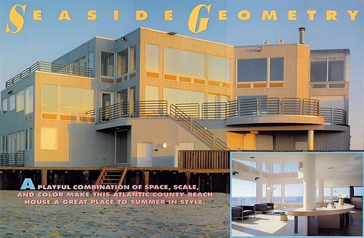 A poster for seaside geometry features a large house