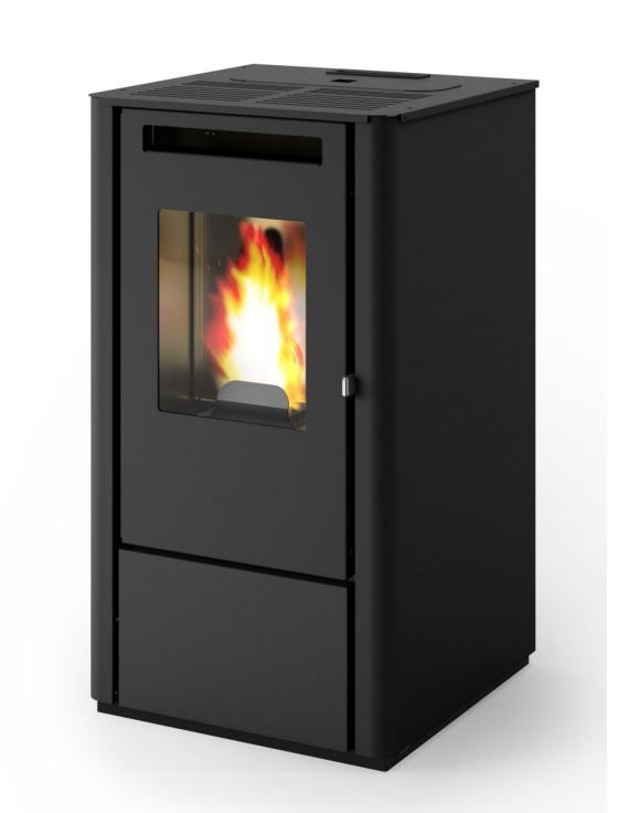  TECNICI / TECHNICAL DATA
 • Modello: Thelma
 • Potenza bruciata: max 9,5 kW - min 2,8 kW
 • Potenza resa in riscaldamento: max 8,0 kW - min 2,5 kW
 • Classe ambientale: Prodotto a 5 stelle
 • Classe di efficienza energetica: A+
 • Rendimento: Pmax 88,0 % - Pmin 90,0 %
 • Valore di CO con 13% di 0₂: Pmax 0,0 % - Pmin 0,0 %
 • Polveri: Optional kit abbattitore polveri ≤ 10 mg/Nm³
 • Consumo pellet: max 2,0 kg/h - min 0,6 kg/h
 • Capacità serbatoio: 11 kg
 • Grandezza ambiente riscaldabile: 140 - 200 m³
 • Distanze minime da pareti infiammabili: lato: 25 cm - retro: 10 cm - fronte: 100 cm
 • Tensione alimentazione / frequenza: 230 V / 50 Hz
 • Potenza nominale elettrica: 320 W
 • Dimensioni: larghezza: 43,4 cm - profondità: 44,2 cm - altezza: 79,4 cm
 • Peso: 50 kg
 • Camera di combusione: Camera di combustione in acciaio
 • Braciere: Braciere in acciaio inox
 • Conforme alle norme: EN 14785 - BImSchV II - 15a B-VG - LRV/VKF
 • Scarico fumi: Posteriore
 • Display: 3 Tasti D
 • Telecomando: Optional
 • Cassetto cenere: Cassetto cenere estraibile per recupero ceneri
 • Modulo Wi-Fi per comando a distanza: Optional
 • Pedana di protezione: Optional