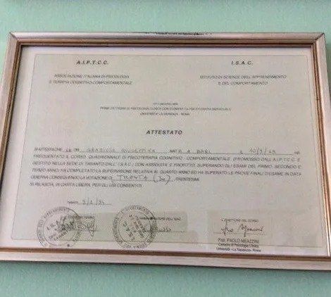 attestato della psicoterapeuta