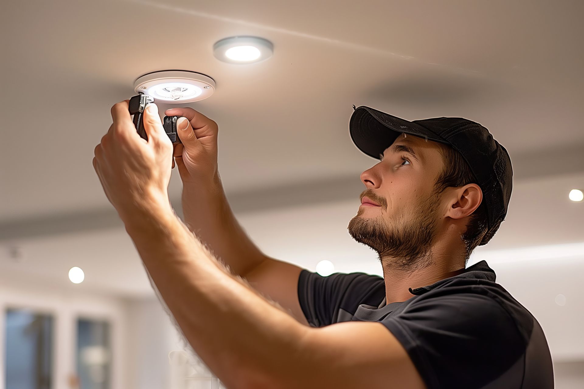 Electrician Fixing Wires in Ceiling — East Brunswick, NJ — Diamond Electric Services