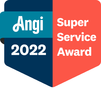 Angi Super Service Award badge, blue and coral, with 