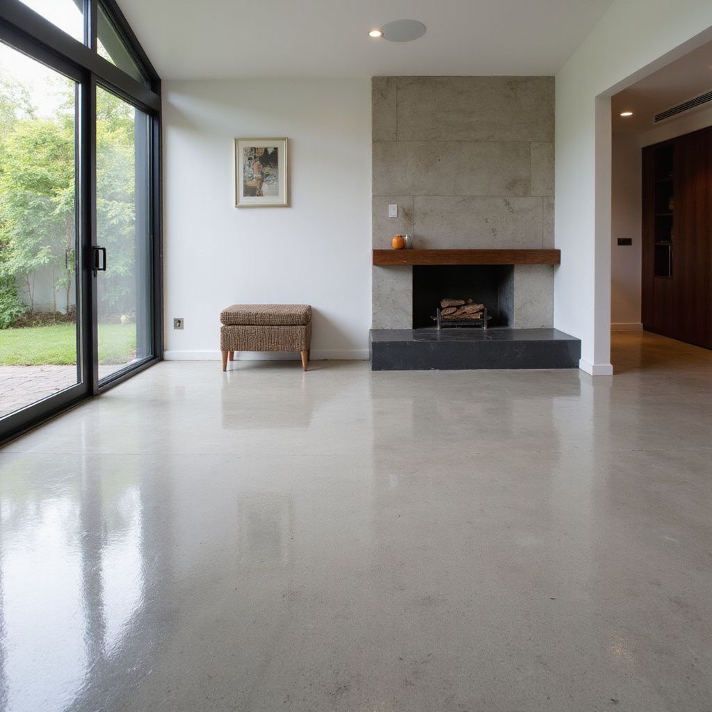 Empty industrial warehouse with concrete floor and high ceilings; a yellow line runs down the center.