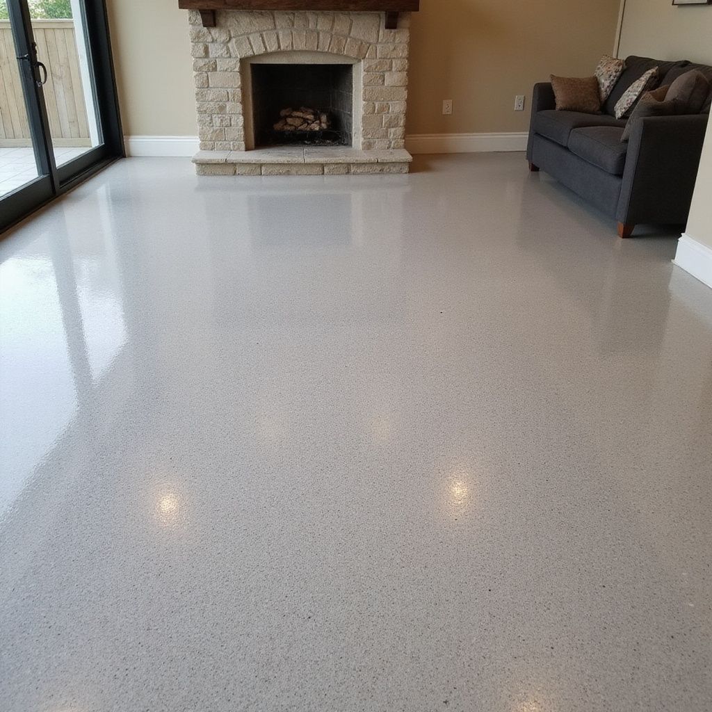 Bare feet on gray floor, dancer's foot arched in a ballet position, legs in black pants against a concrete wall.