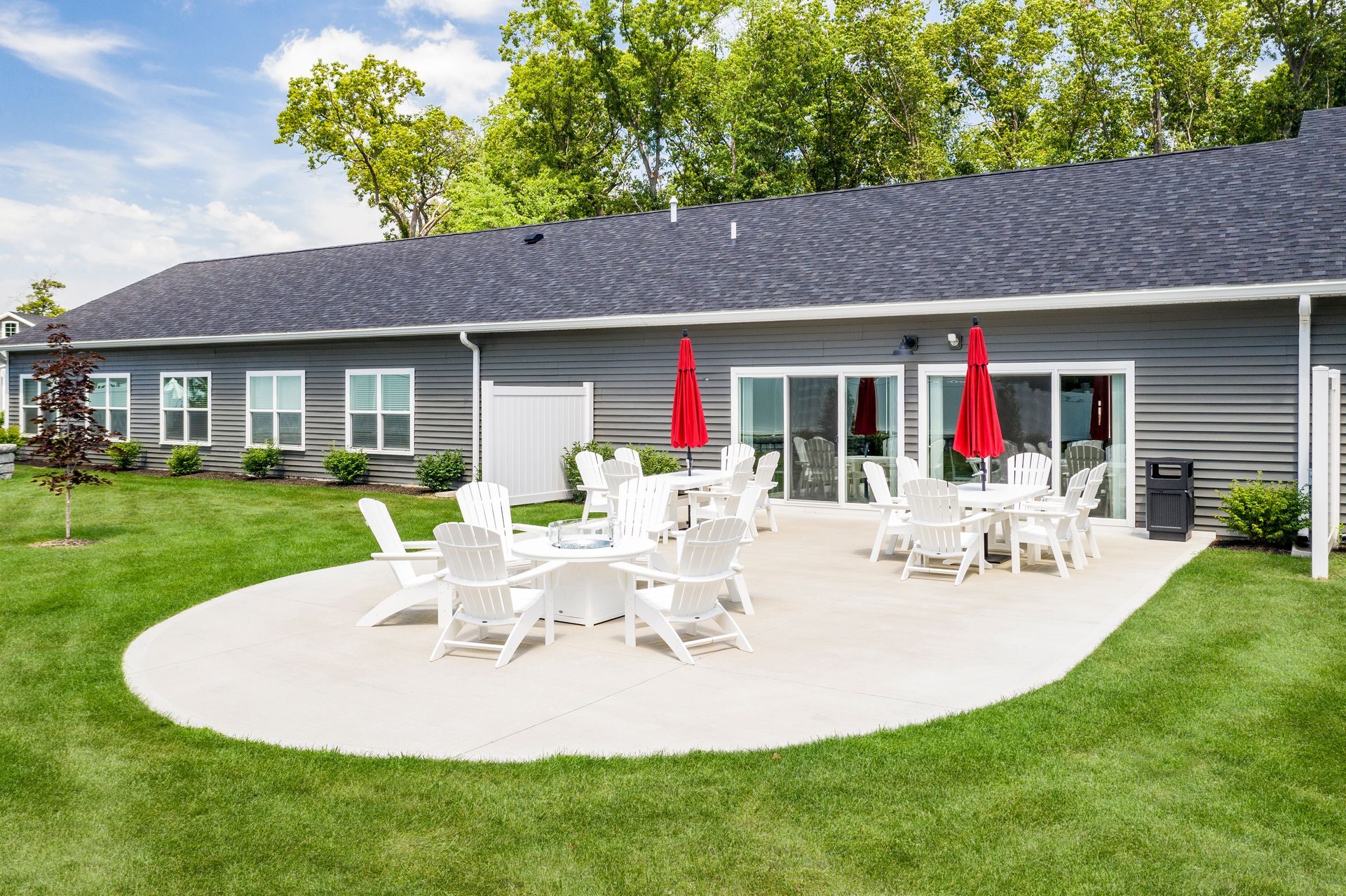 Photo of the backyard area of a community of duplexes