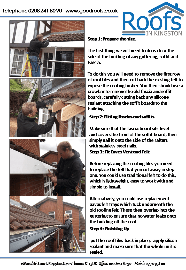 roofer removing wooden fascia boards and fitting new upvc fascia and soffit