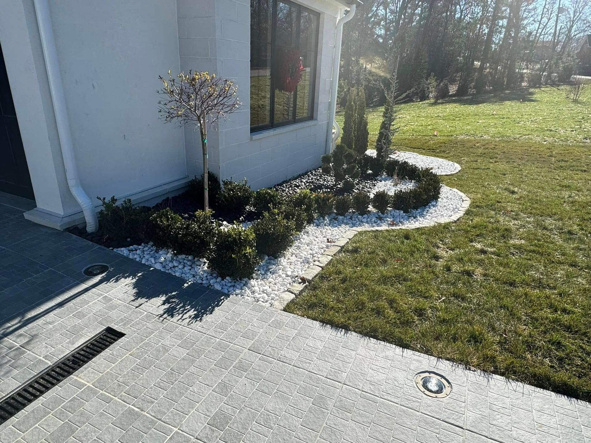 white rock flowerbed