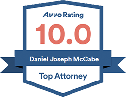 A badge that says Avvo rating 10.0 daniel Joseph McCabe top attorney.