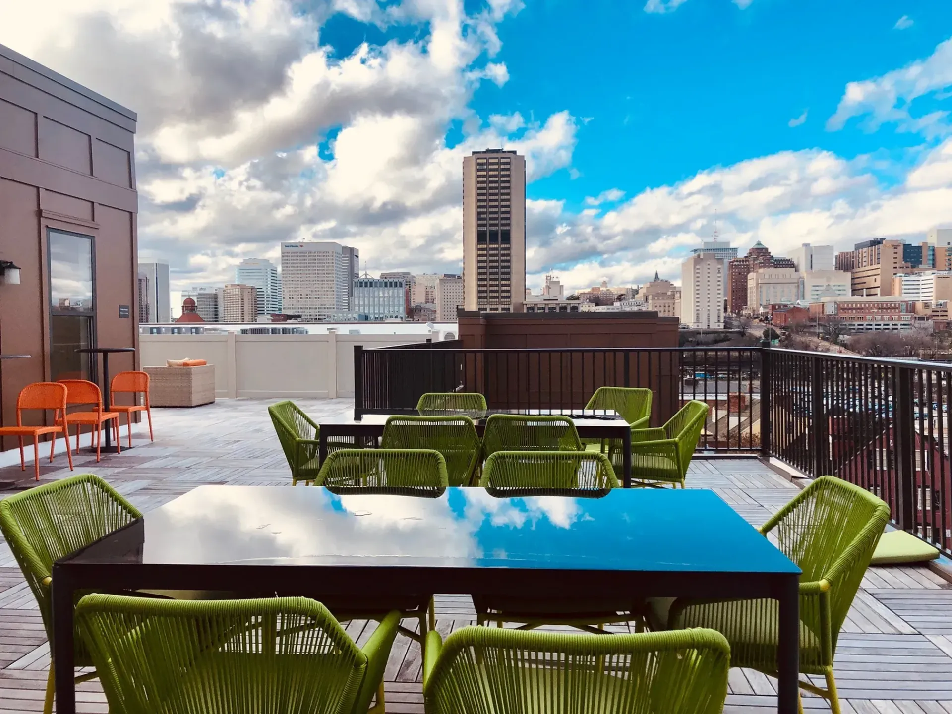 Rooftop seating area.