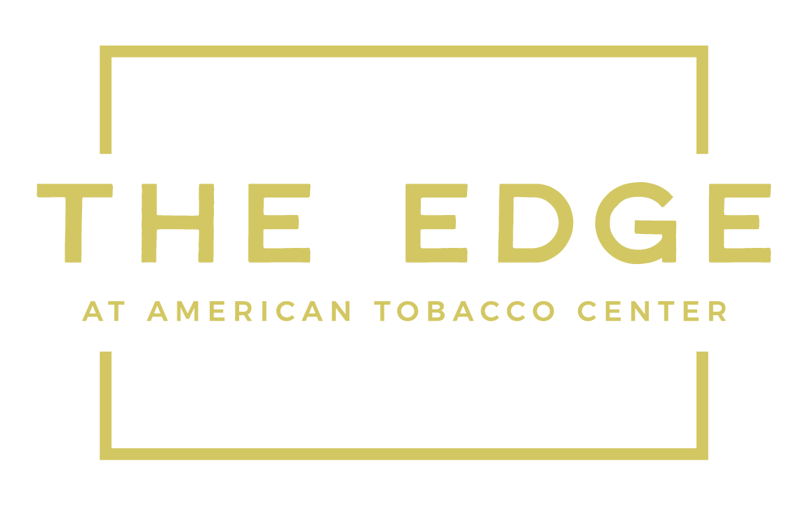 The Edge at American Tobacco Center logo: gold text and border.
