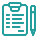 A clipboard with a pen attached to it.