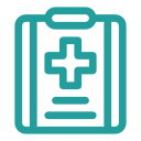 An icon of a clipboard with a cross on it.