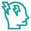 A line drawing of a person 's head with a lightning bolt coming out of it.