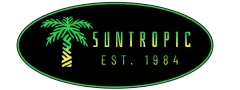 Logo of Suntropic with a palm tree inside a green oval, 